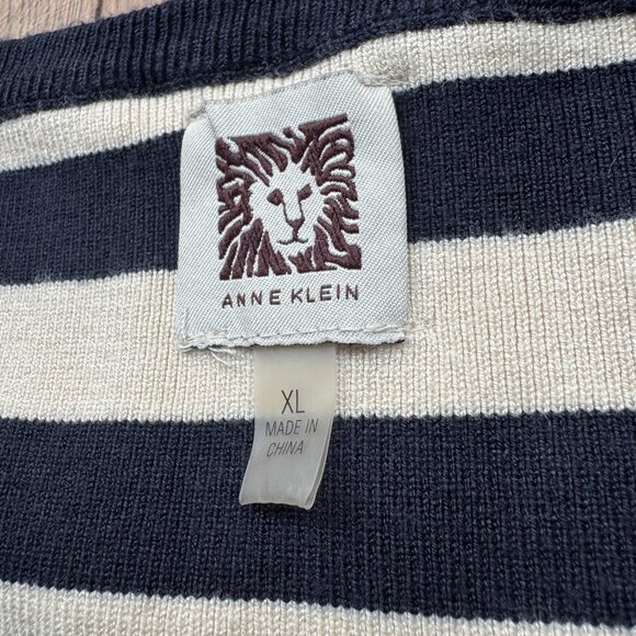 Anne Klein Sleeveless Striped Fit & Flare Knit Dress XL Navy Red Nautical Preppy - Picture 3 of 11